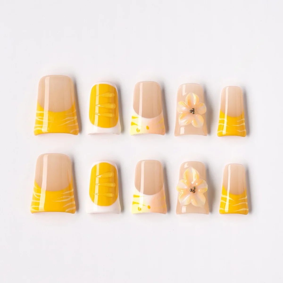 Sunny Bloom, press-on nail set, coffin, short