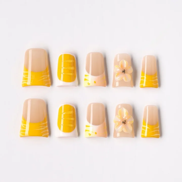 Sunny Bloom, press-on nail set, coffin, short